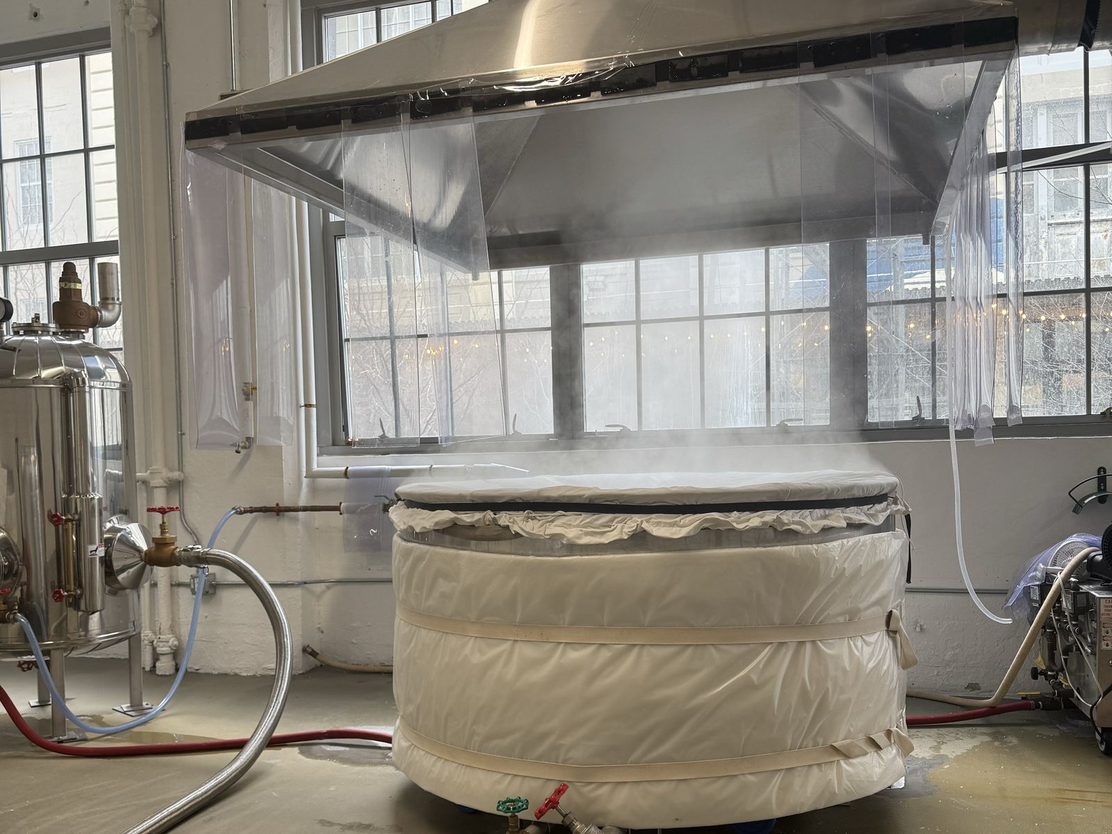 Steam rising from the rice steamer at Brooklyn Kura