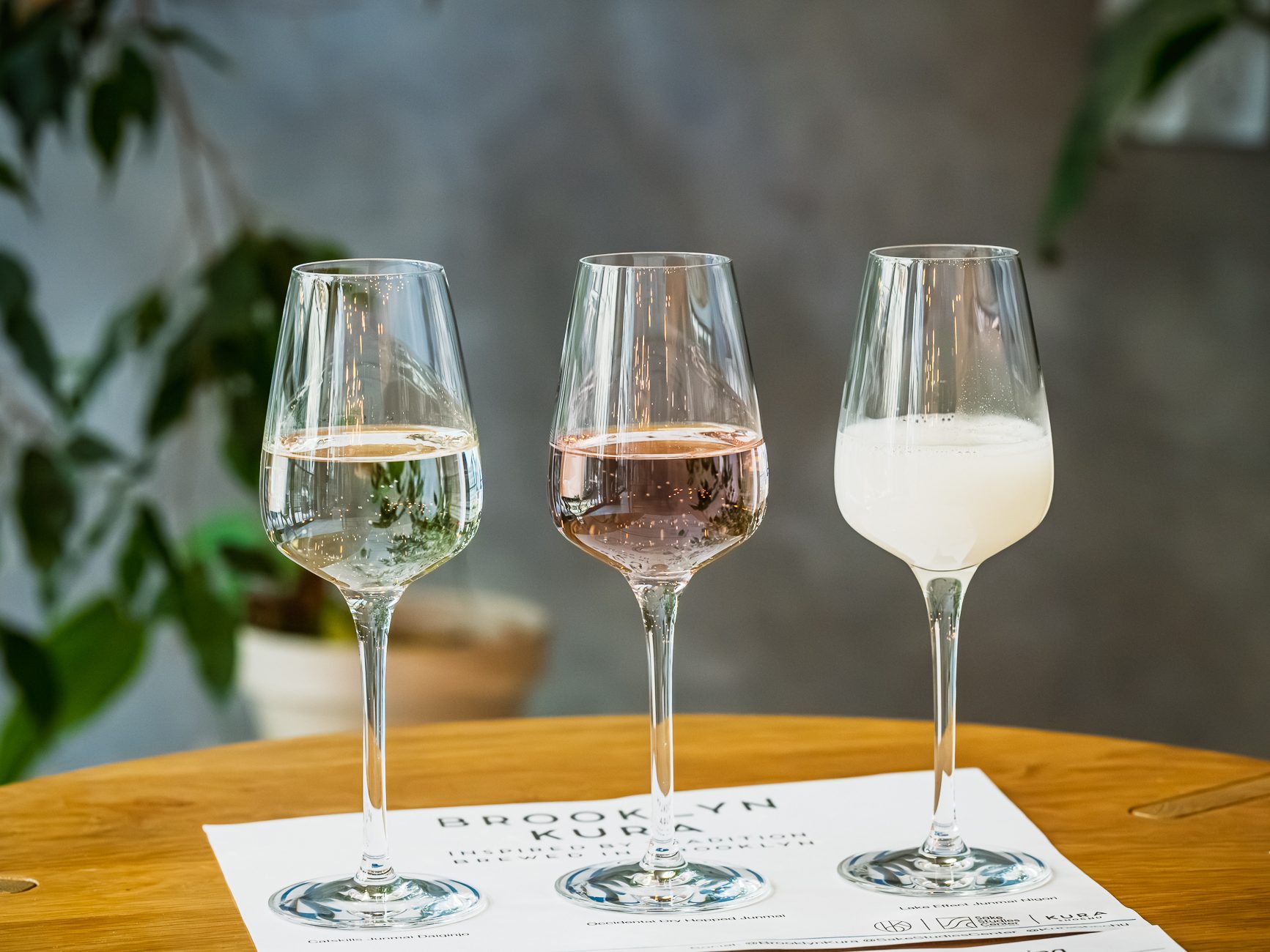 The three-sake tasting flight served at the end of every brewery tour